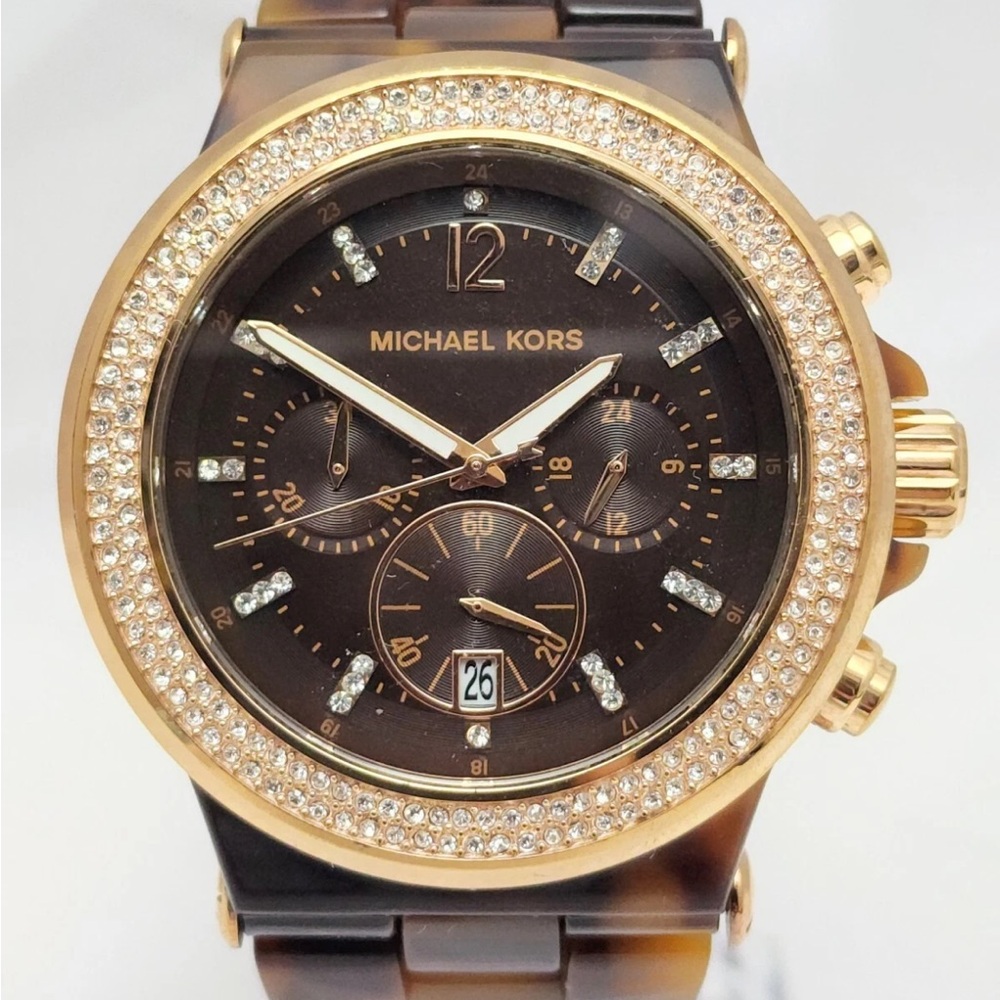 Michael Kors Bel Air MK5528 MK-5528 Womens Brown Tortoise Chronograph Watch